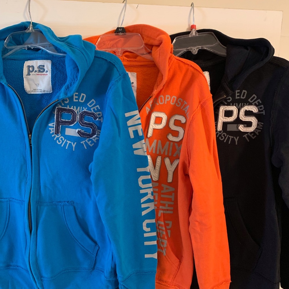 Set of 3 boys zip-up hoodies. Size 12
